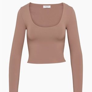 Aritzia Babaton contour scoopneck long sleeve top in deep taupe